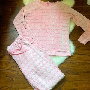 Gently used pink heart printed pj set in size M
